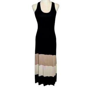 Calvin Klein Knit Color-block Maxi Dress in Black/Cream/Tan Women’s 14